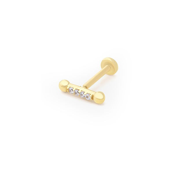 İki Top Taşlı Çubuk Tragus 14 Ayar Altın Piercing