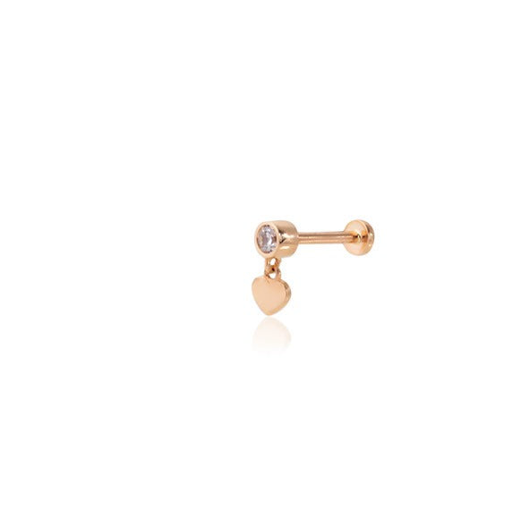 Kalp Sallantılı Tektaş Tragus 14 Ayar Altın Piercing