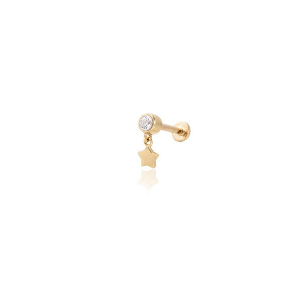 Yıldız Sallantılı Tektaş Tragus 14 Ayar Altın Piercing