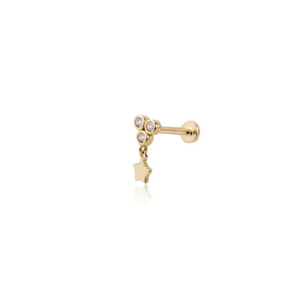 Üç Tohum Yıldız Sallantılı Tragus 14 Ayar Altın Piercing