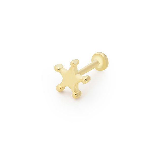 Taşsız Top Detay Yıldız Tragus 14 Ayar Altın Piercing