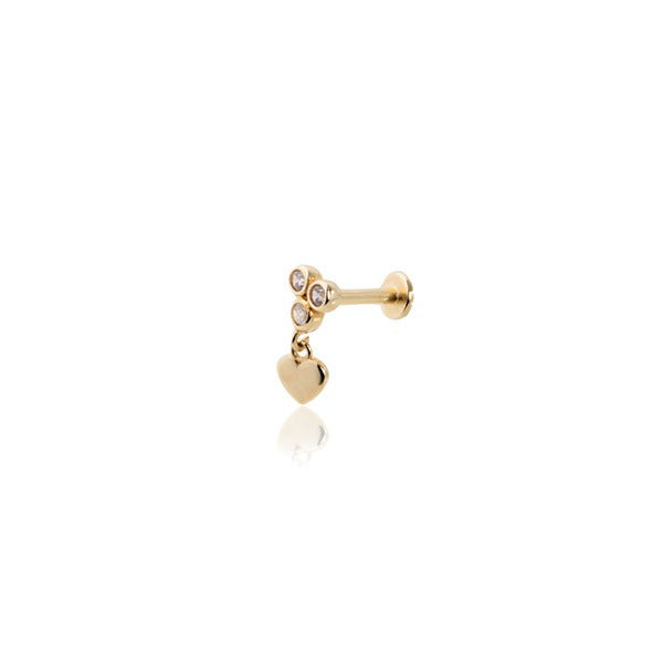 Üç Tohum Kalp Sallantılı Tragus 14 Ayar Altın Piercing
