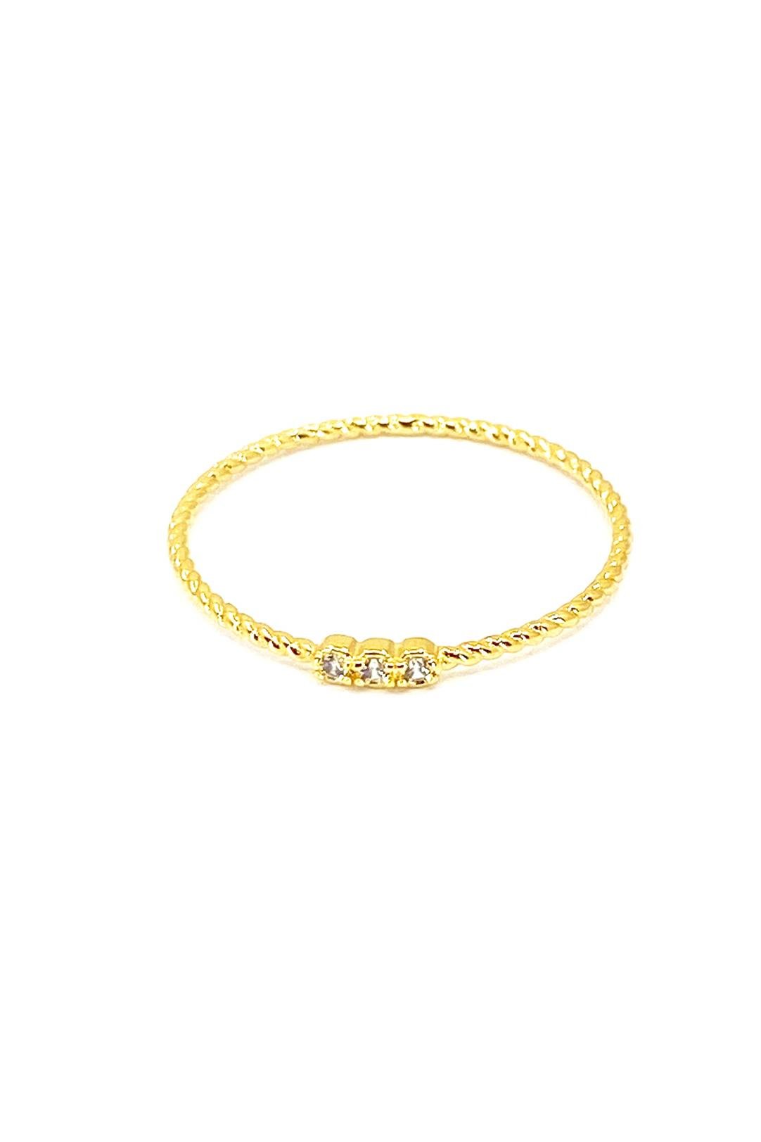 Beyaz Üç Taş İnce Gümüş Yüzük