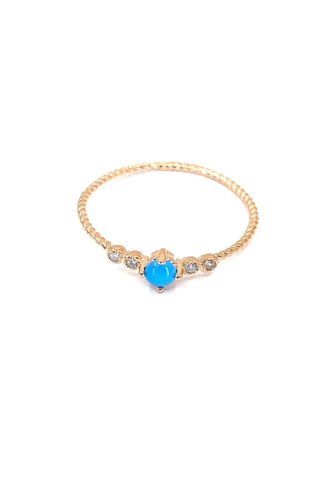 Dört Taş Ve Turkuaz İnce Gümüş Yüzük