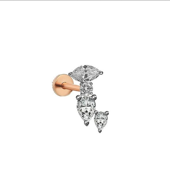 İki Damla Tektaş Markiz Uzun 14 Ayar Altın Piercing