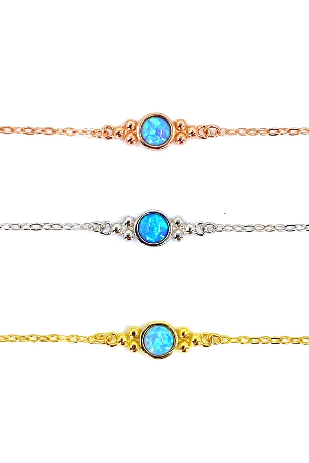 Altı Top Tohum Mavi Opal Gümüş Bileklik