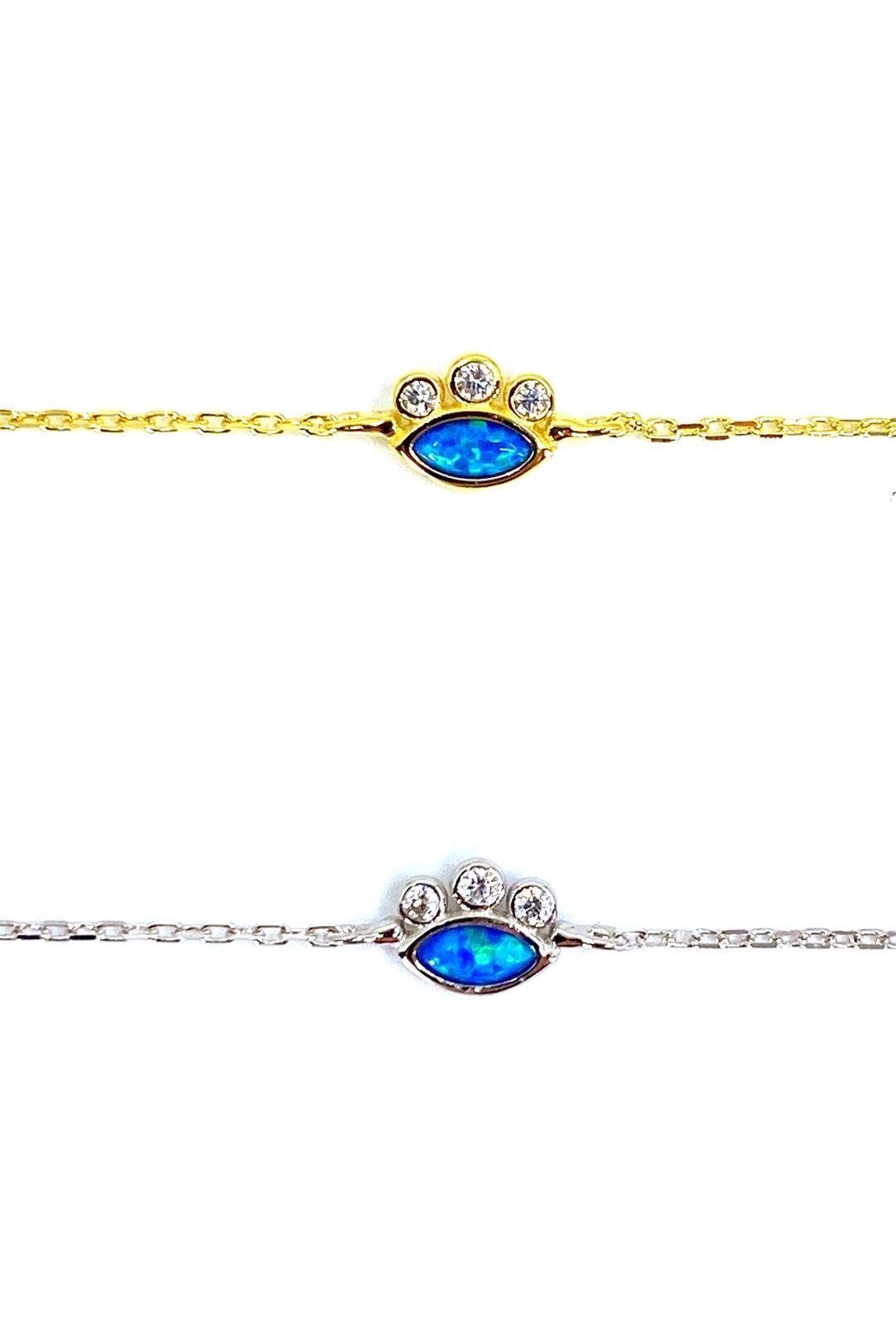 Üç Beyaz Tohum Mavi Opal Göz Gümüş Halhal