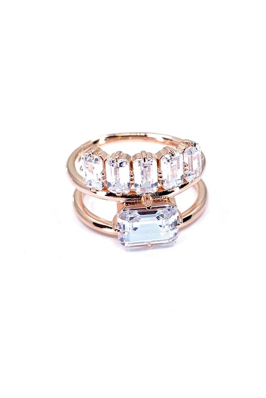 Dikey Ve Yatay İki Sıra Baget Gümüş Yüzük