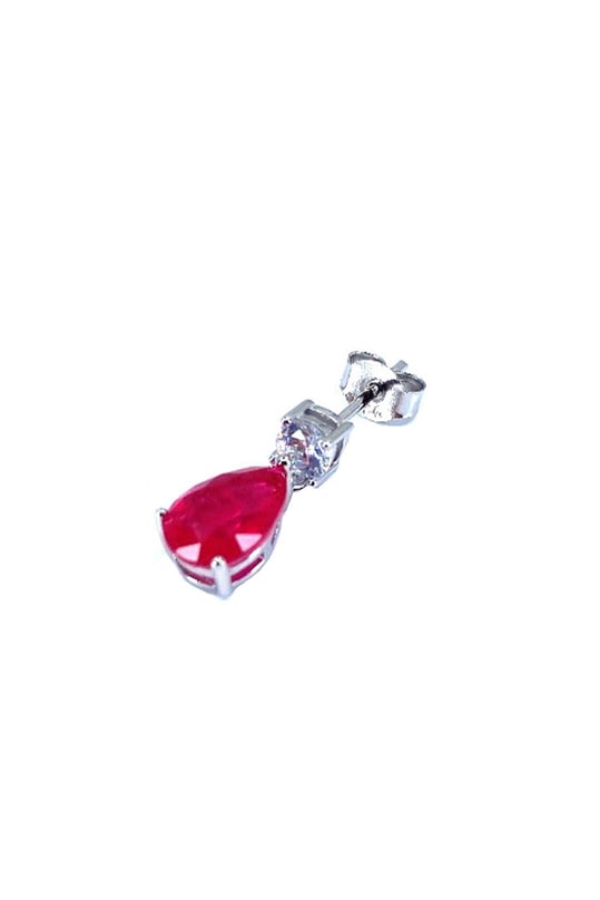 Tektaş Ve Ruby Damla Gümüş Çivili Küpe