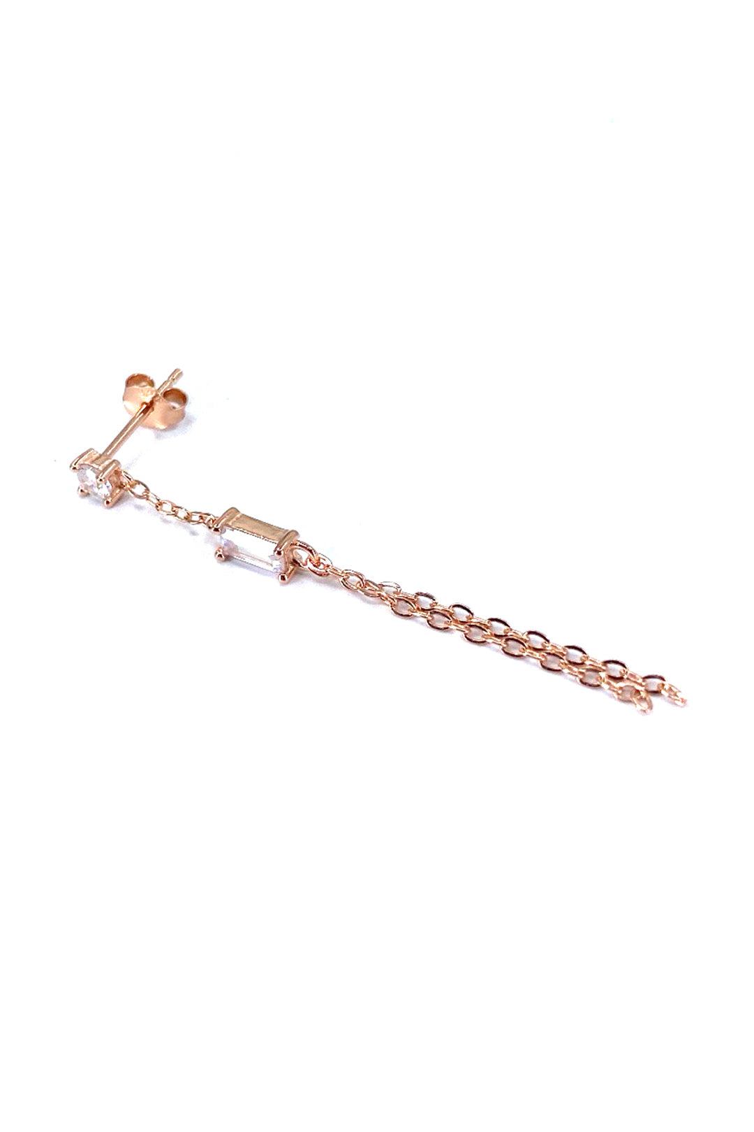 Tektaş Ve Baget Sallantılı Zincir Gümüş Çivili Küpe