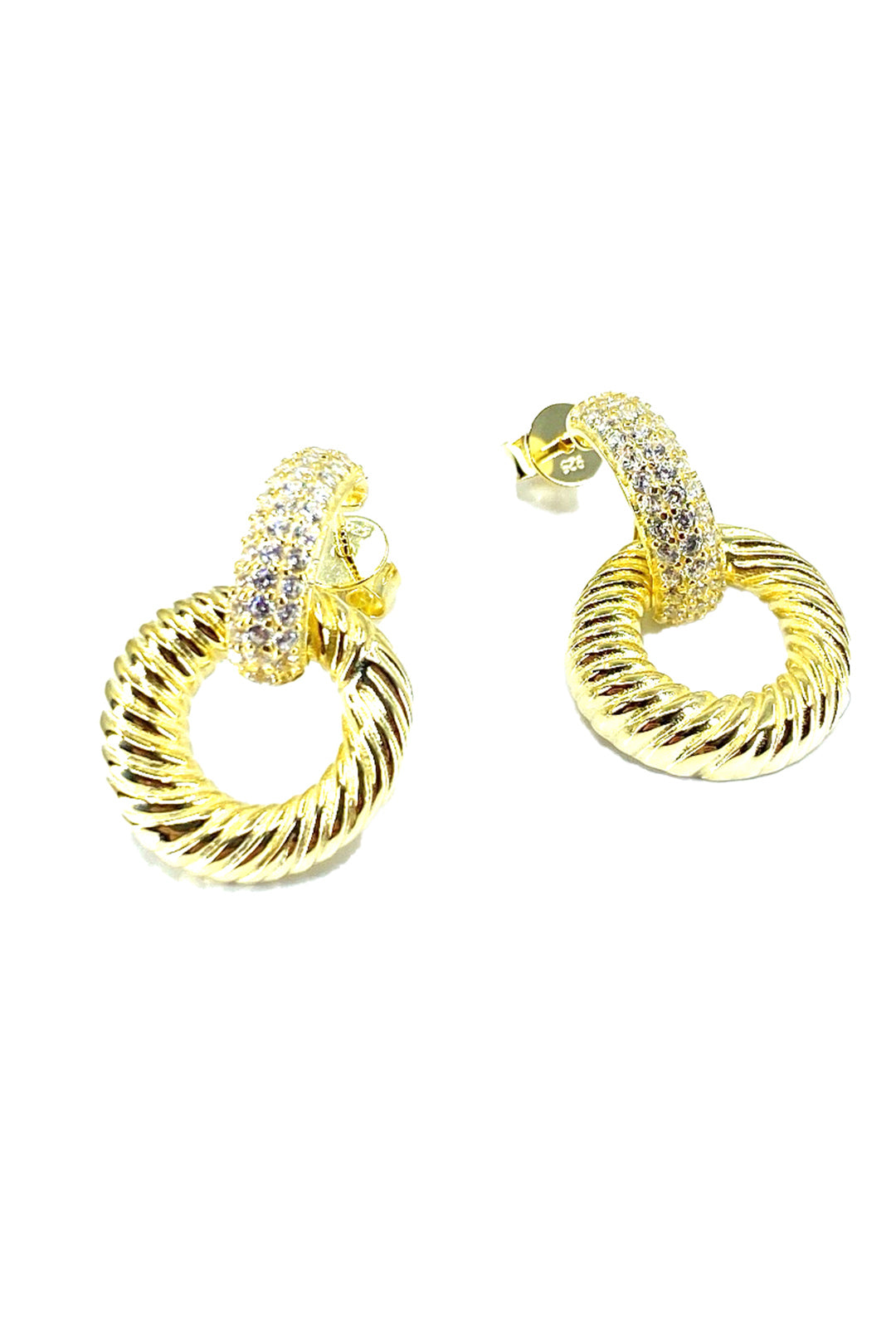 Taş Detay Tırtıklı Oval Sallantılı Gümüş Küpe