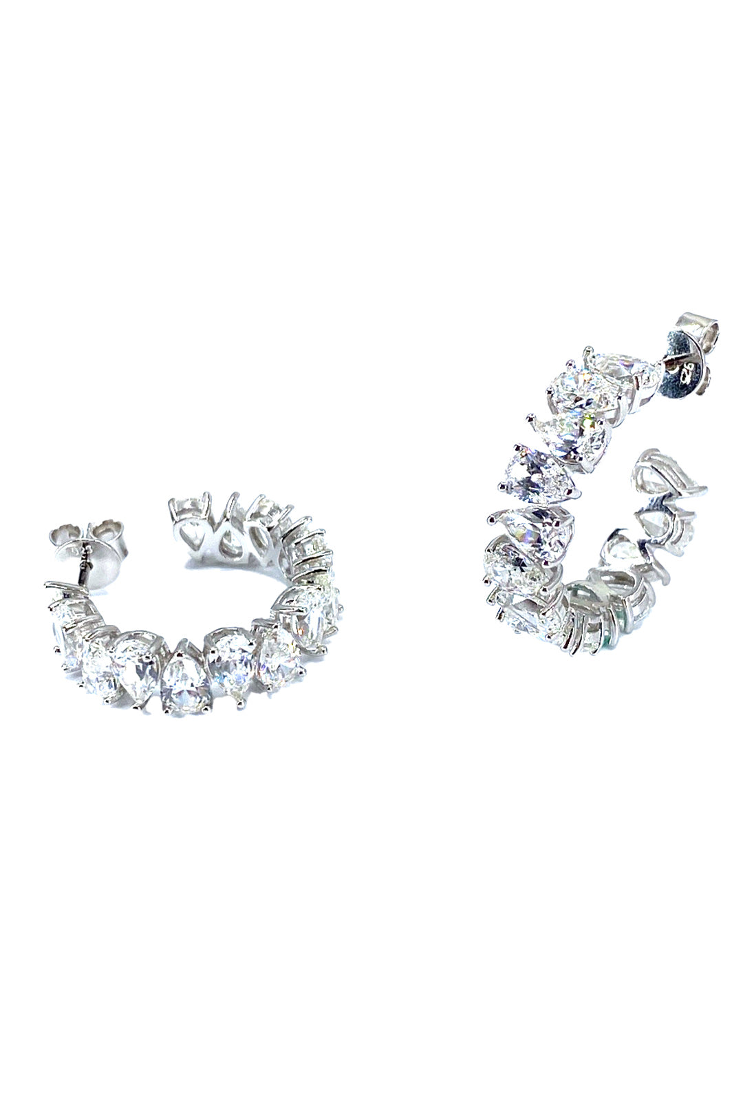 Parıltılı Ters Ve Düz Damla Gümüş Açık Halka Küpe