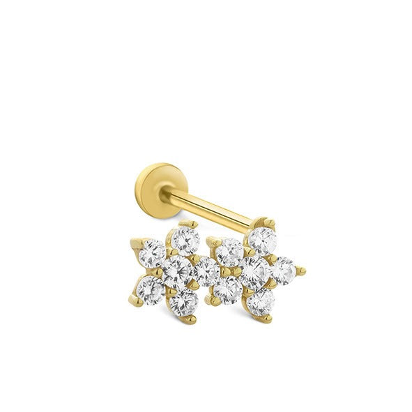 Taşlı İki Yıldız 14 Ayar Altın Piercing