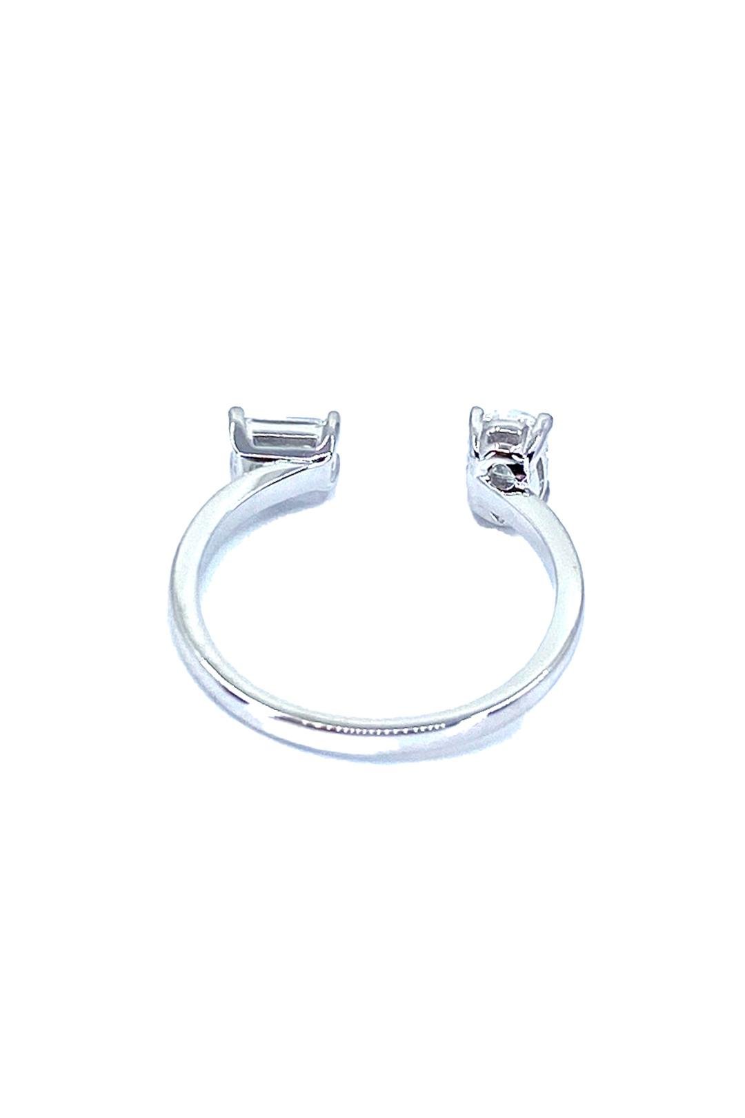 Baget Ve Oval Açık Gümüş Yüzük