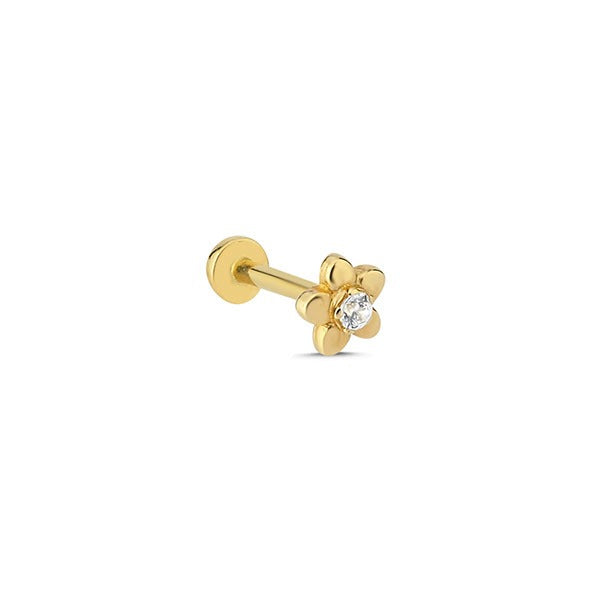 Tektaş Ve Mini Papatya 14 Ayar Altın Piercing