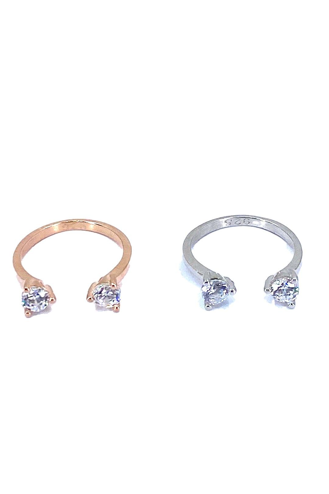 İki Tektaş Gümüş Serçe Parmak Yüzüğü