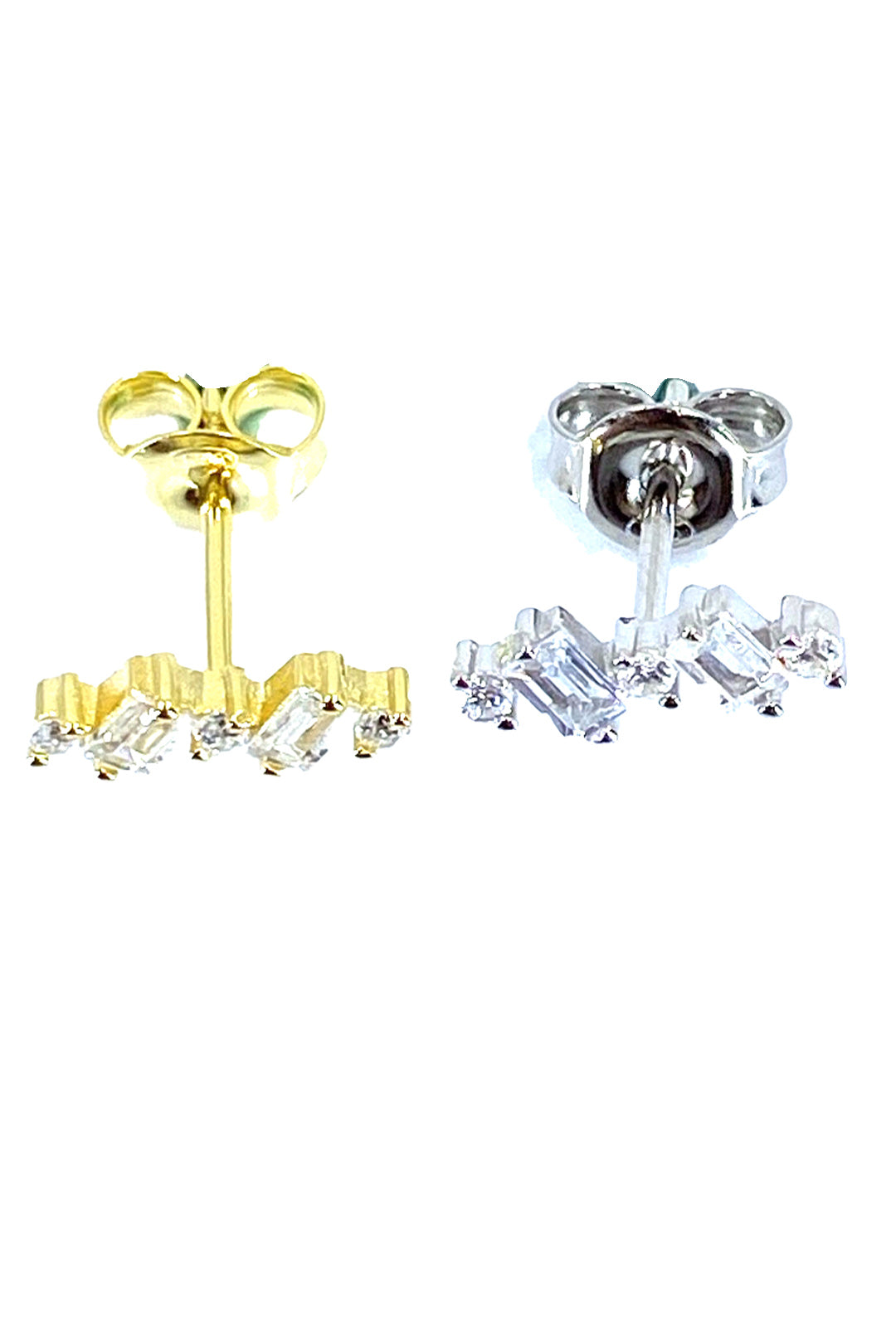 Beyaz İki Baget Üç Yuvarlak Taş Gümüş Çivili Küpe