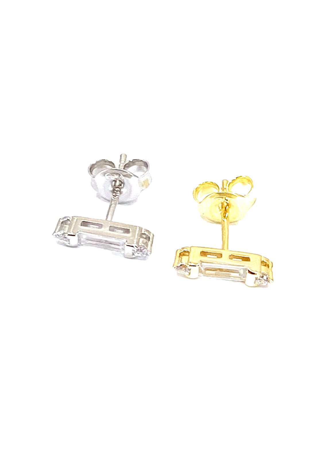 Bir Baget İki Yuvarlak Taş Gümüş Çivili Küpe