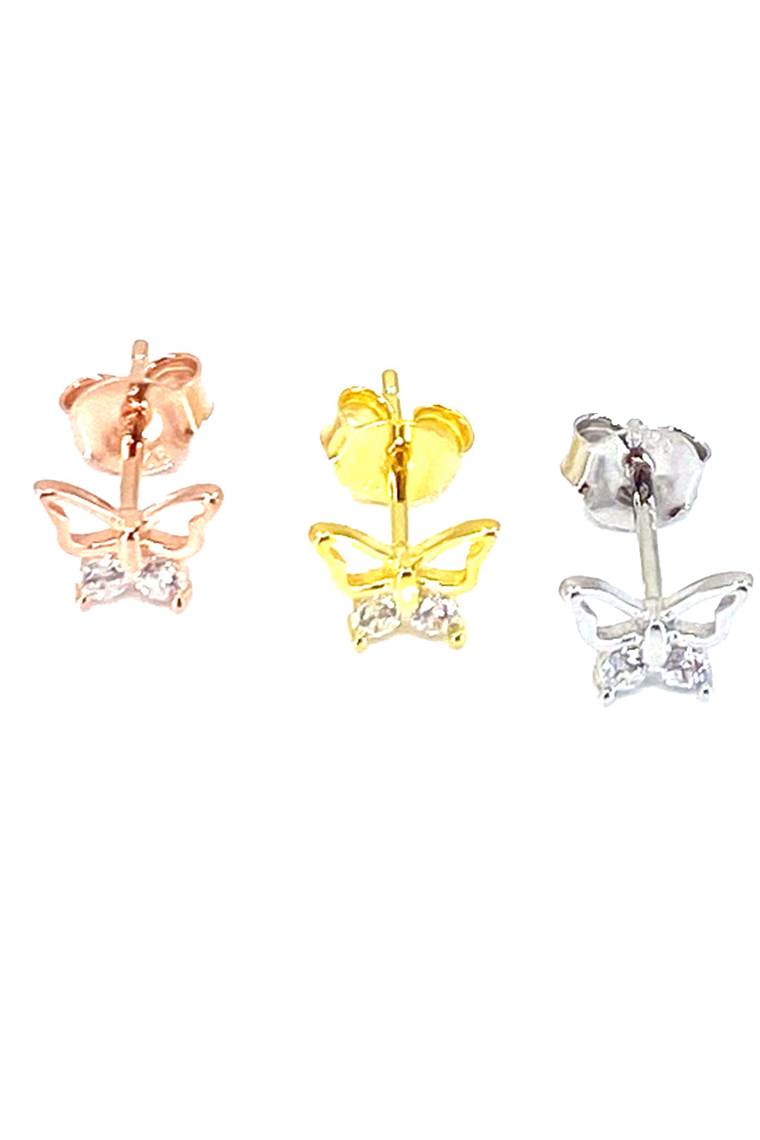 Mini İki Tektaş Kelebek Gümüş Çivili Küpe