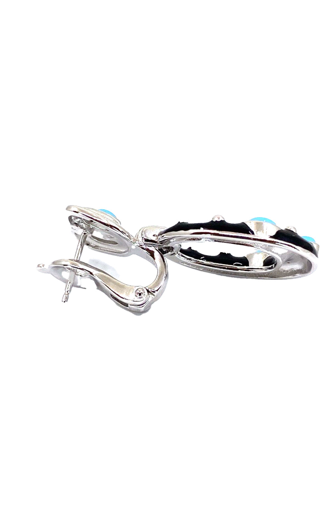 Turkuaz Markiz Detay Siyah Mineli Damla Gümüş Küpe