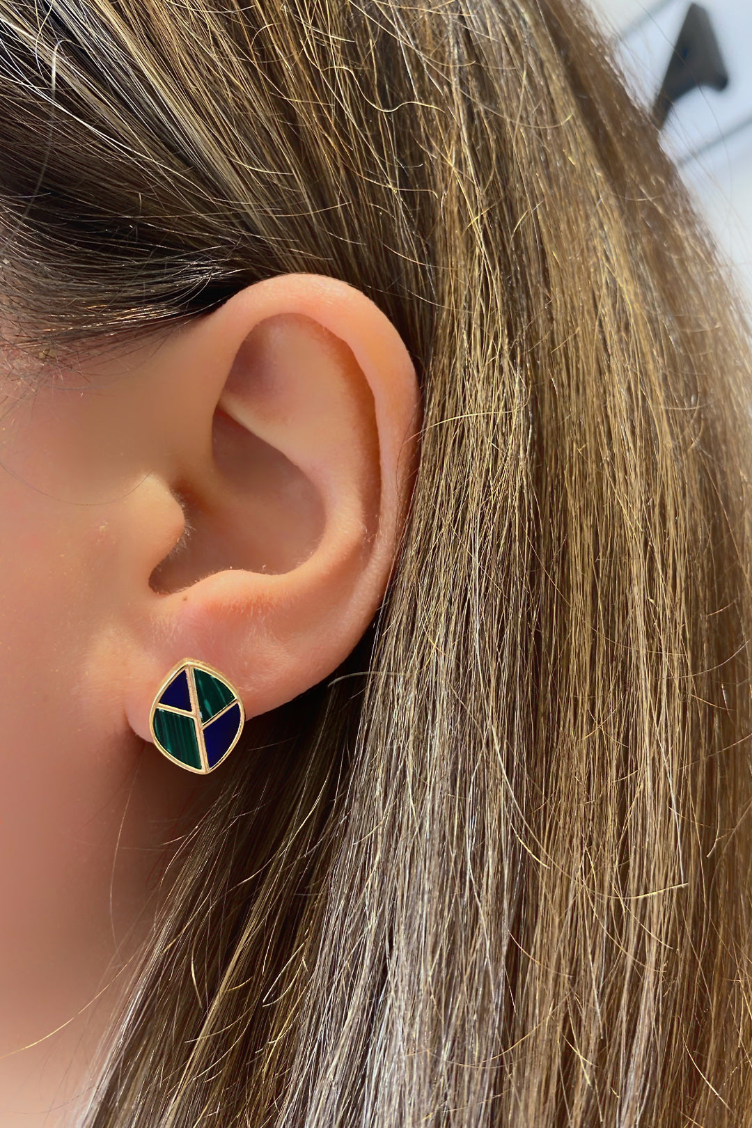 Lapis Ve Malahit Yaprak Gümüş Çivili Küpe