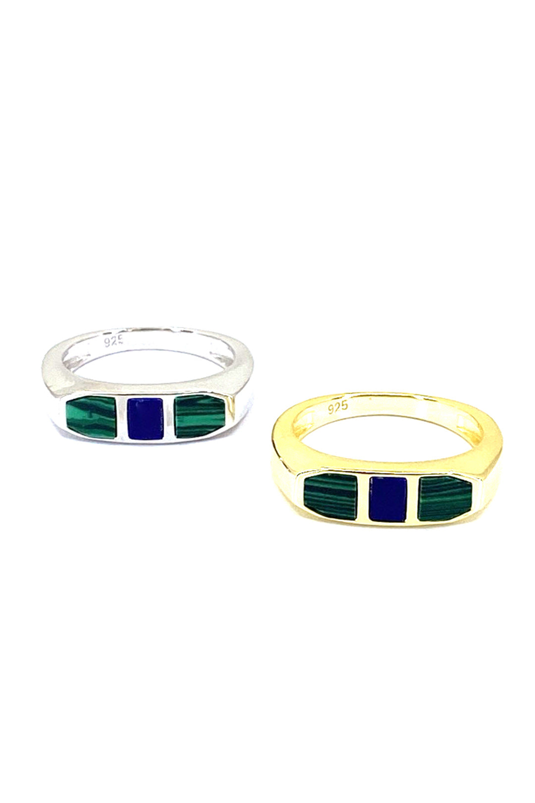 İki Malahit Bir Lapis Geometrik Gümüş Yüzük