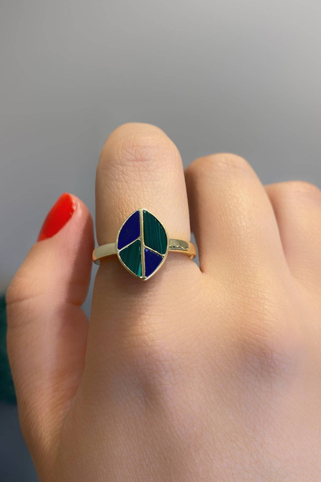 Malahit Ve Lapis Detay Yaprak Gümüş Yüzük