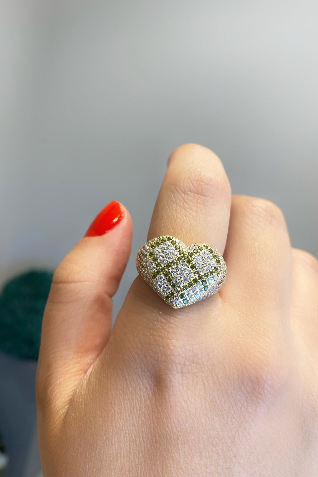 Yeşil Ve Beyaz Baklava Kalp Gümüş Yüzük