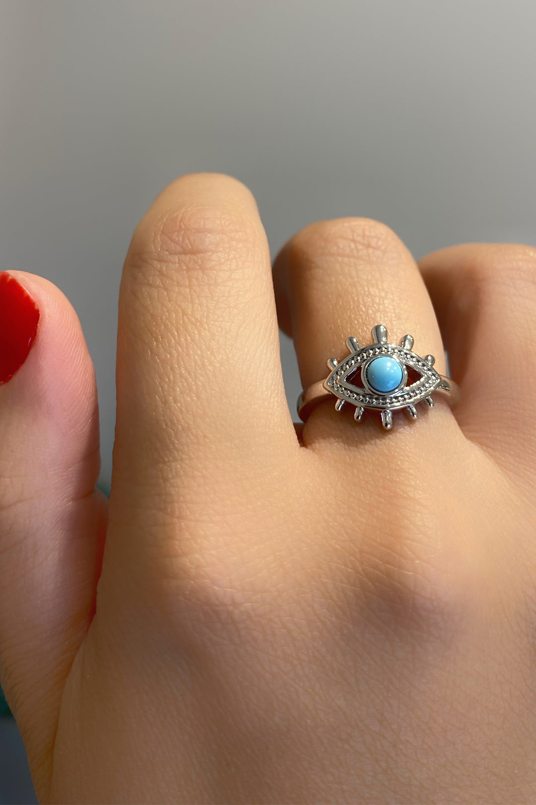 Turkuaz Ve Çubuk Kirpikli Göz Gümüş Yüzük