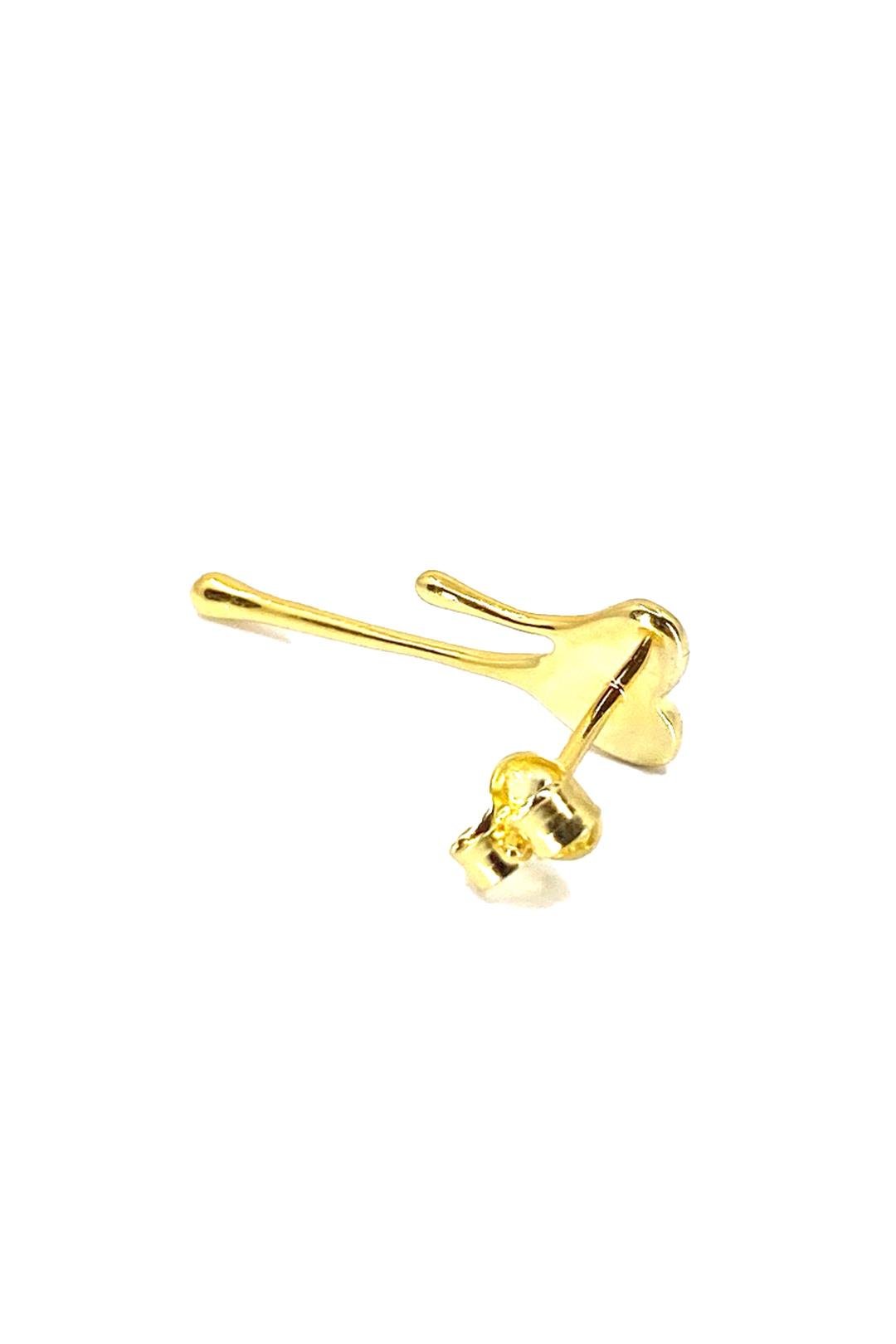 Taşsız Akışkan Kalp Uzun Detay Gümüş Çivili Küpe