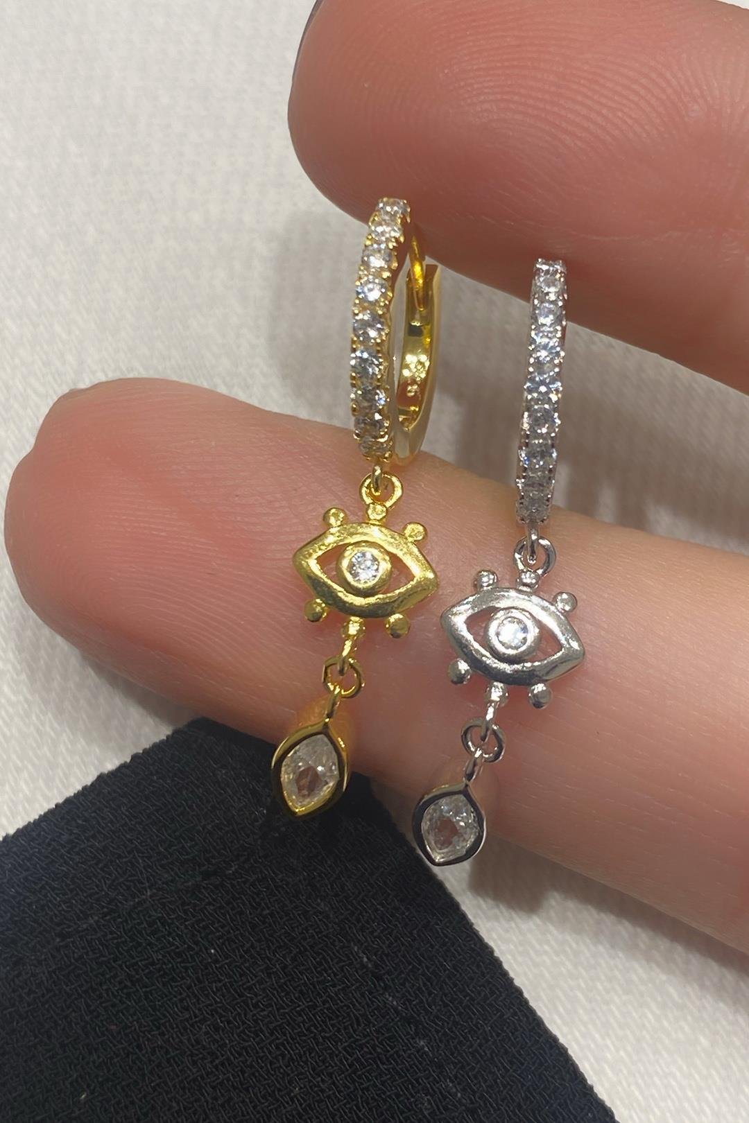 Göz Ve Markiz Sallantılı Gümüş Küpe