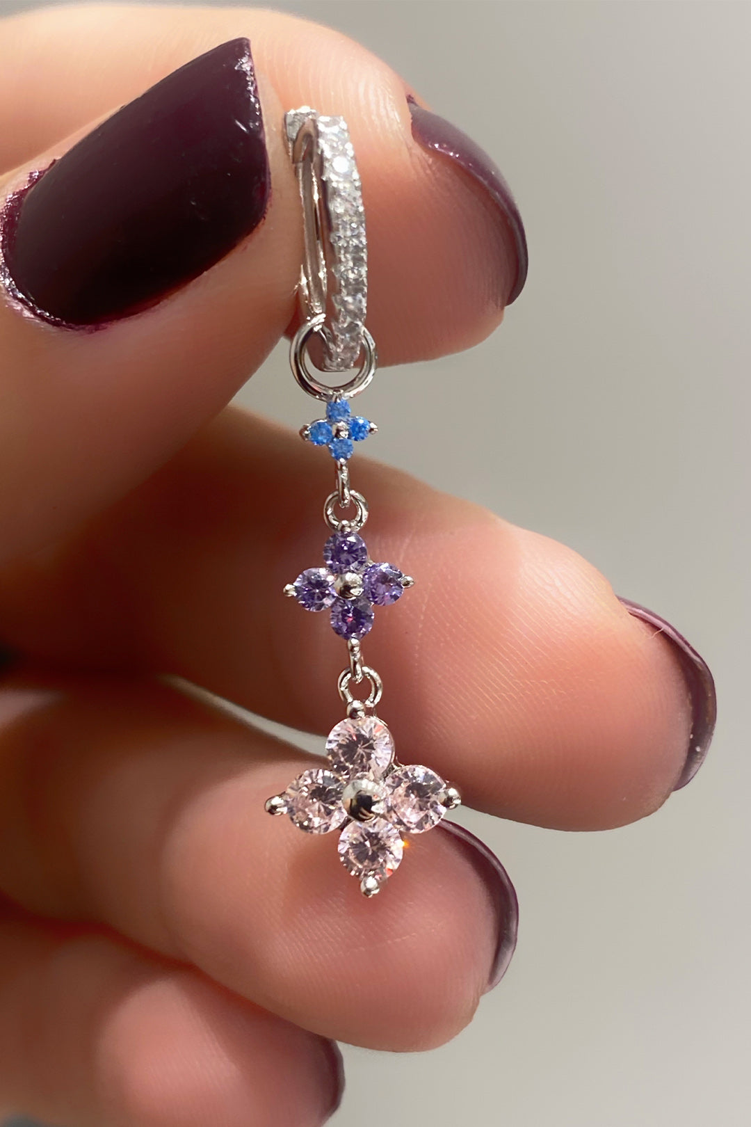 Mix Dört Taş Kare Sallantılı Gümüş Küpe