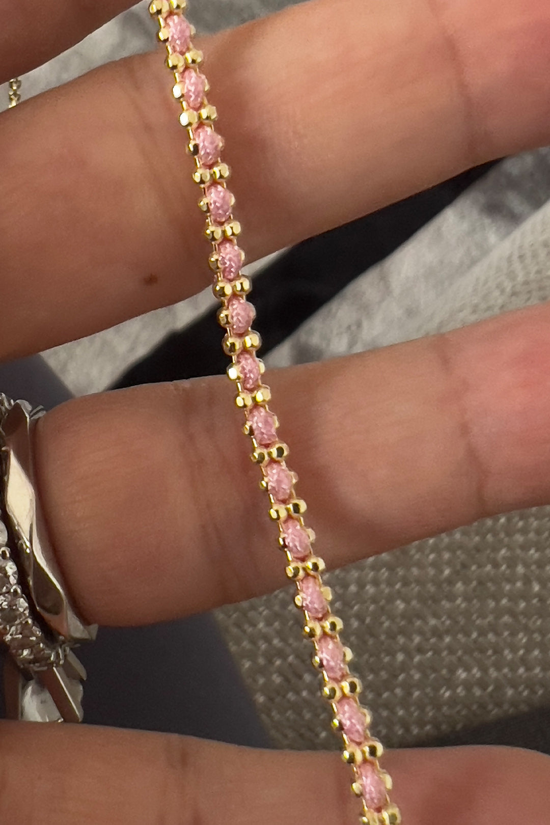 Top Ve Pembe İp Gümüş Bileklik