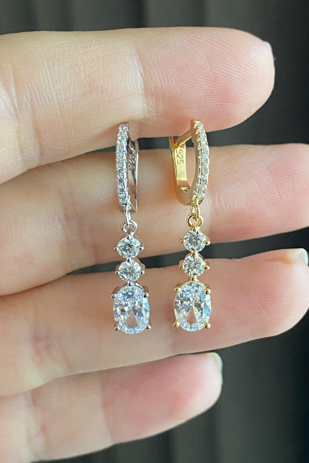 Taşlı Üç Mix Oval Sallantılı Gümüş Küpe