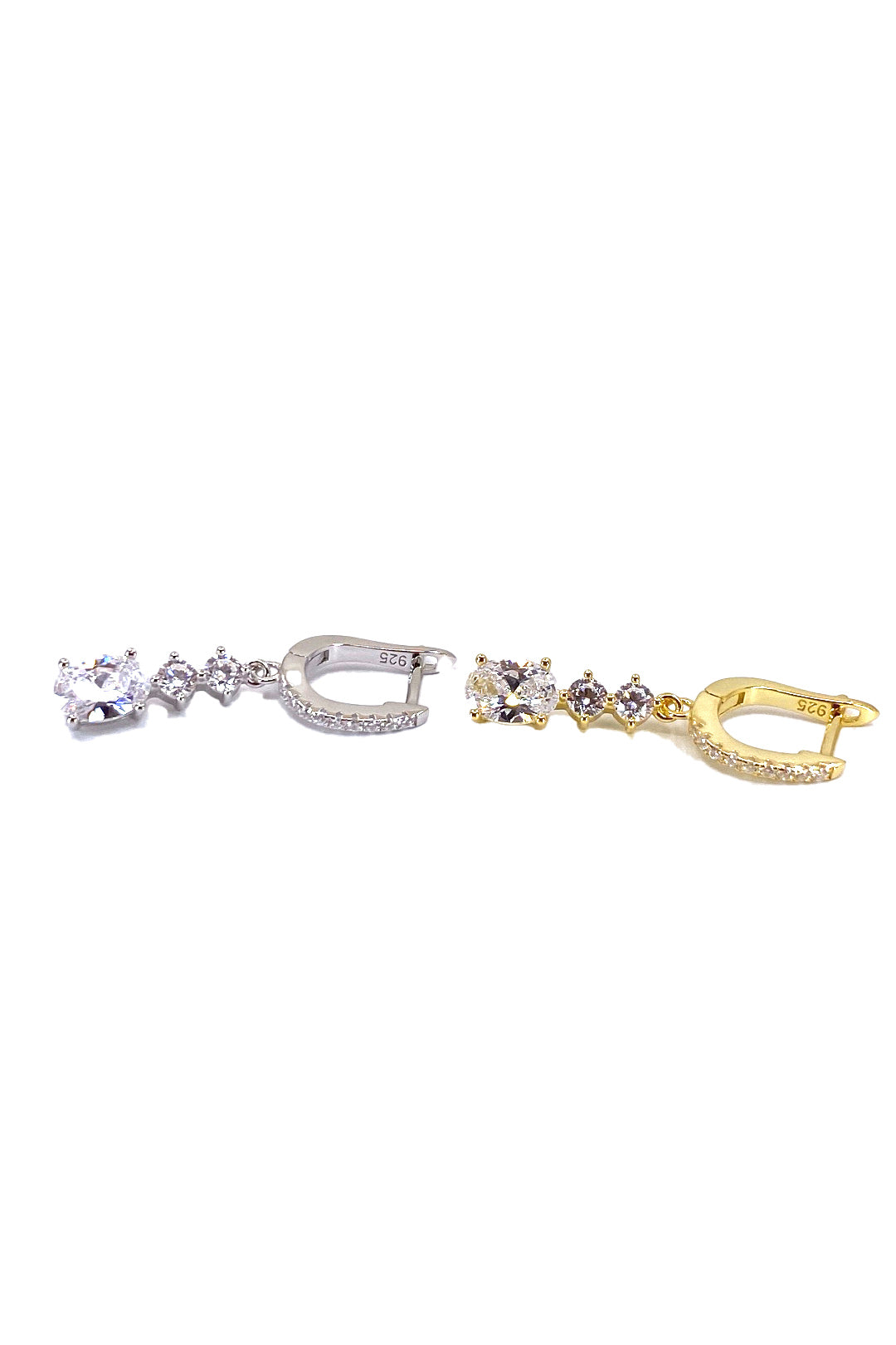 Taşlı Üç Mix Oval Sallantılı Gümüş Küpe