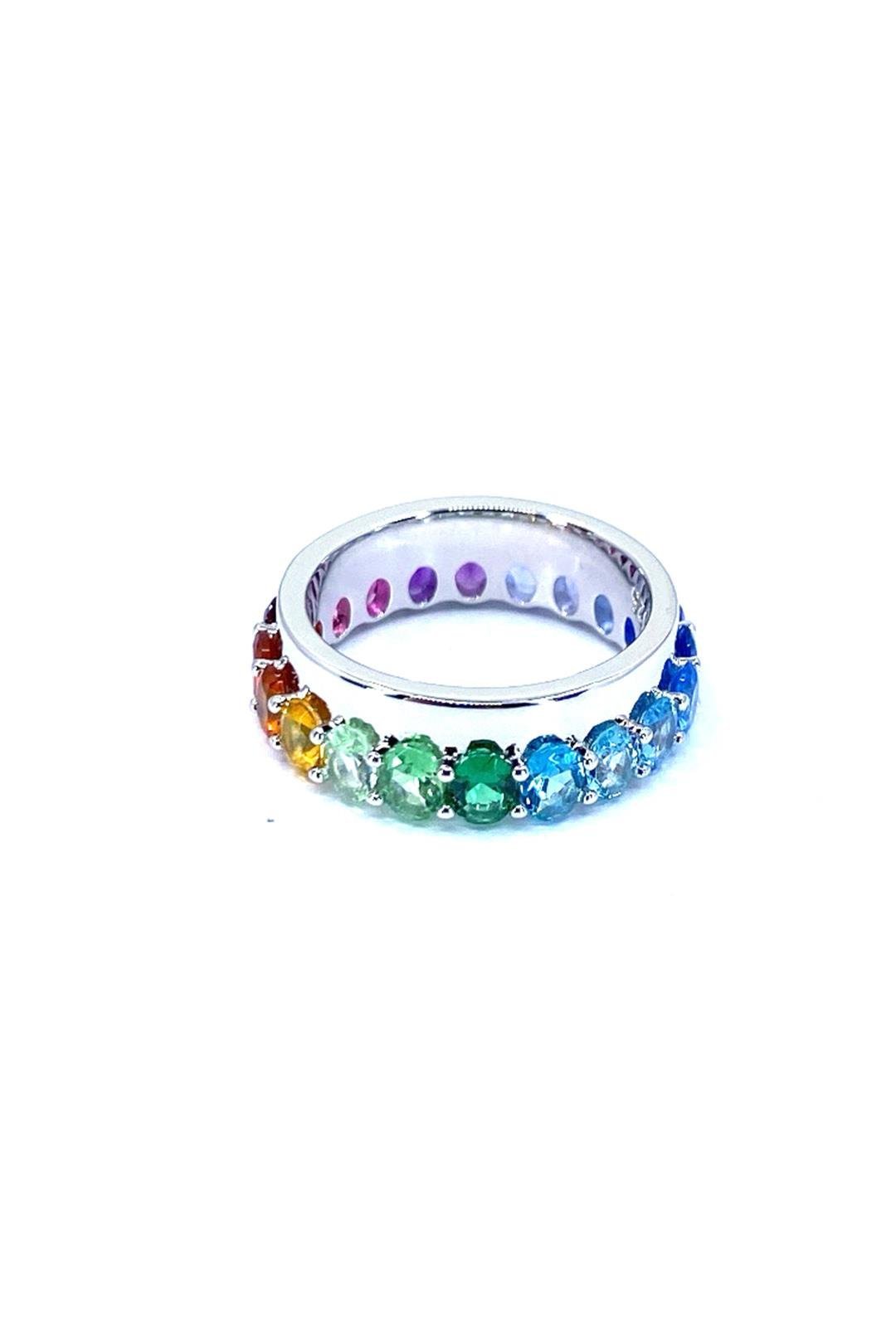Rainbow Tamtur Ve Taşsız Detay Gümüş Yüzük