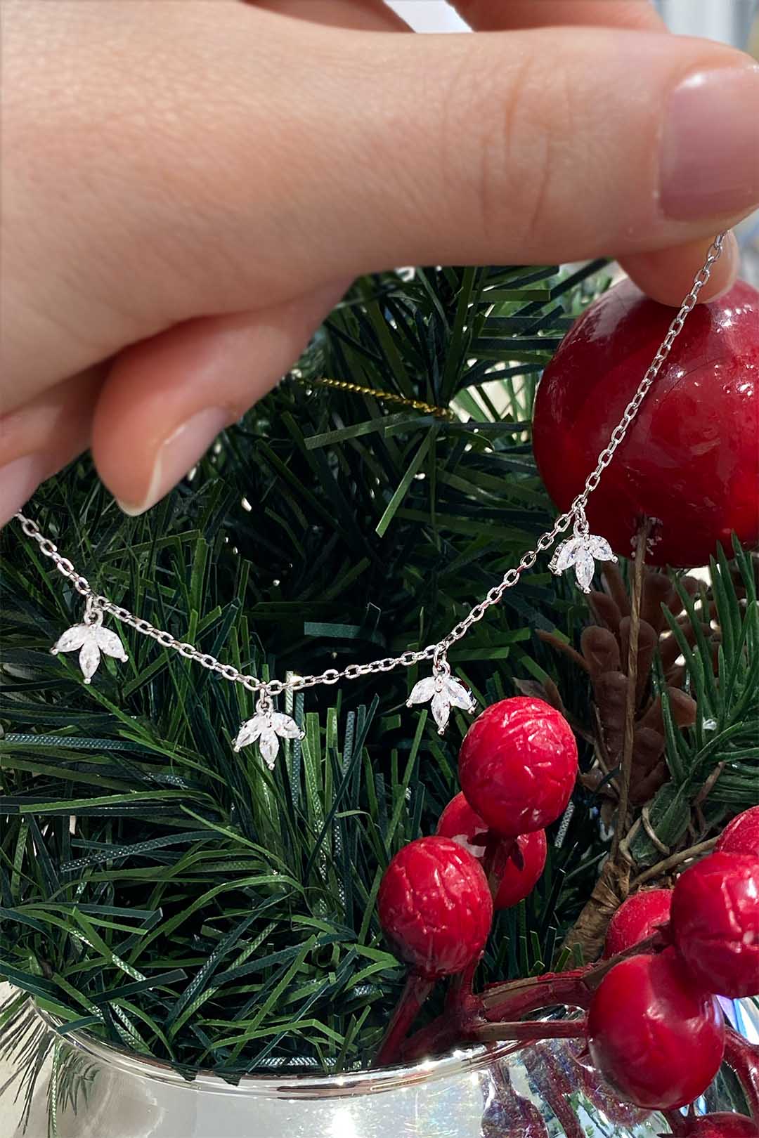 Beşli Lotus Sallantılı Gümüş Halhal