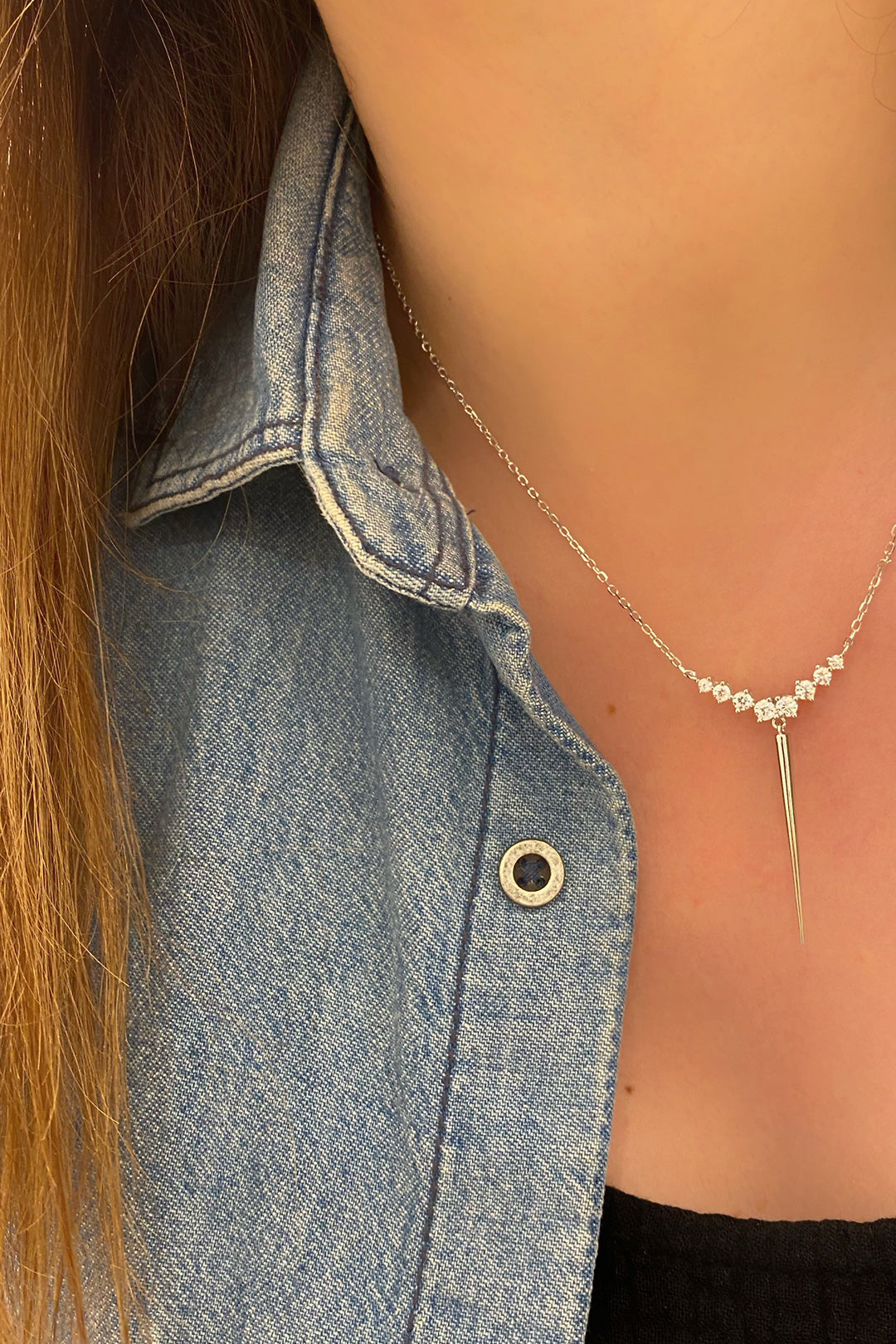 Sekiz Taş Ve Kurşun Gümüş Y Kolye