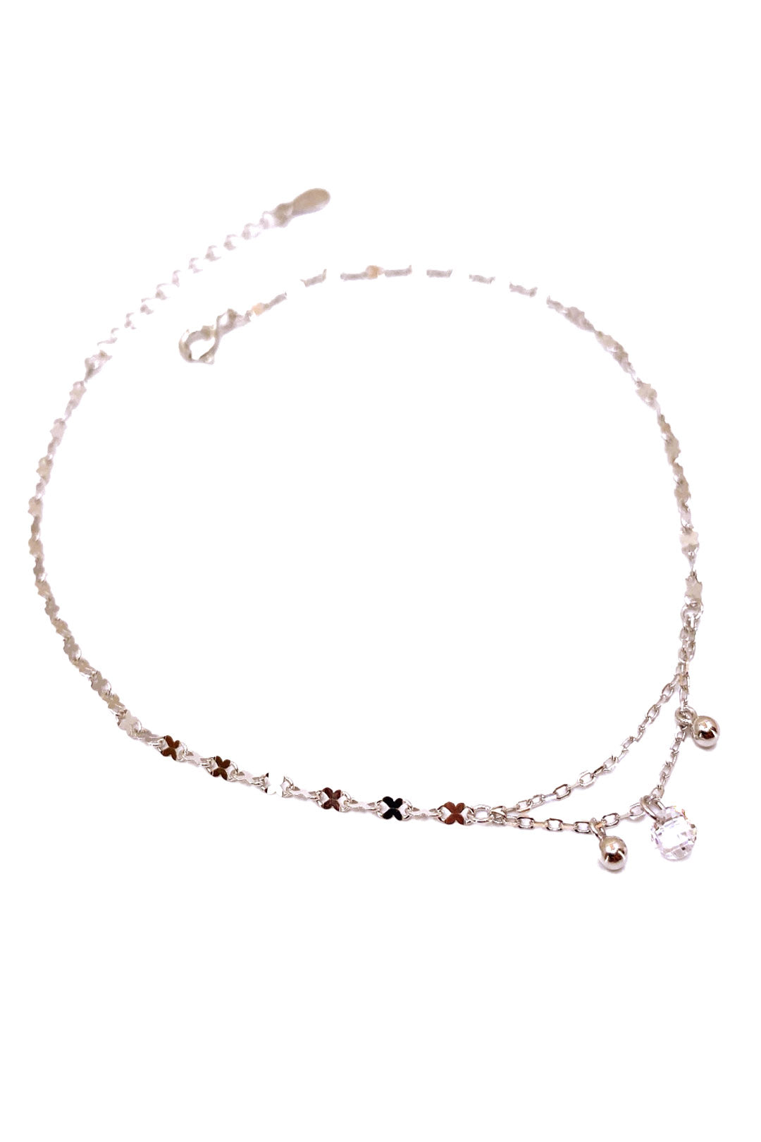 Kristal ve İki Top Sallantılı Sekiz Zincir Gümüş Halhal