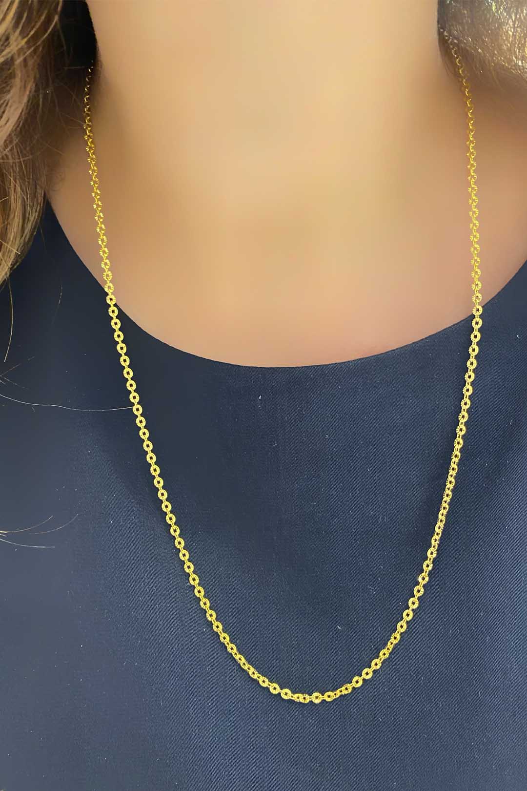 Tırtıklı Çember Gümüş Zincir Kolye 60 cm