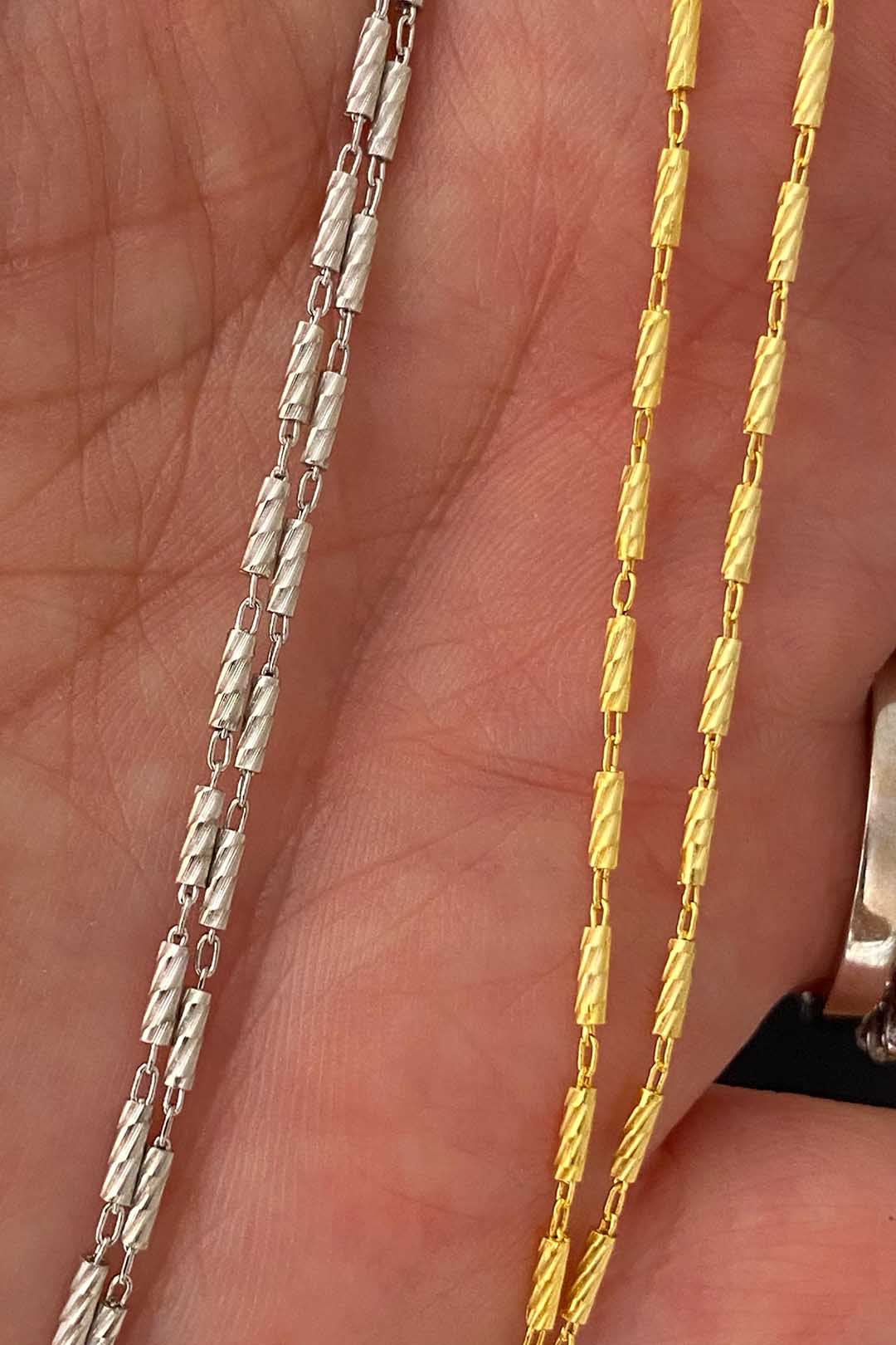 Üç Tırtıklı Sosis Gümüş Zincir Kolye 60 cm