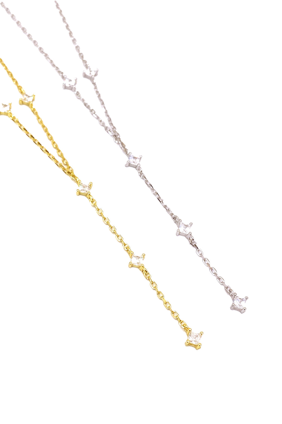 Beş Kare Taşlı Gümüş Y Kolye