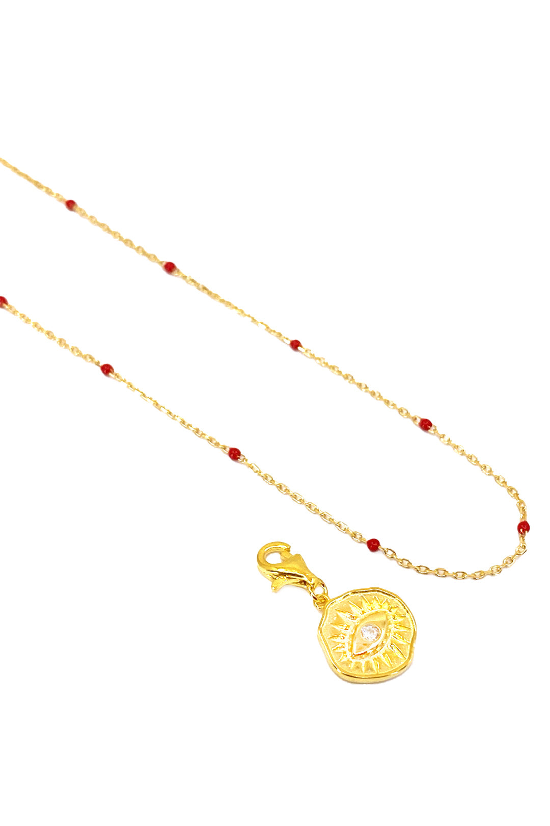 Kırmızı Mineli Göz Detay Gümüş Kolye