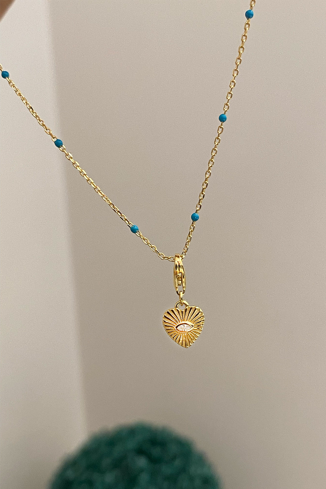 Turkuaz Mineli Kalp Detay Gümüş Kolye