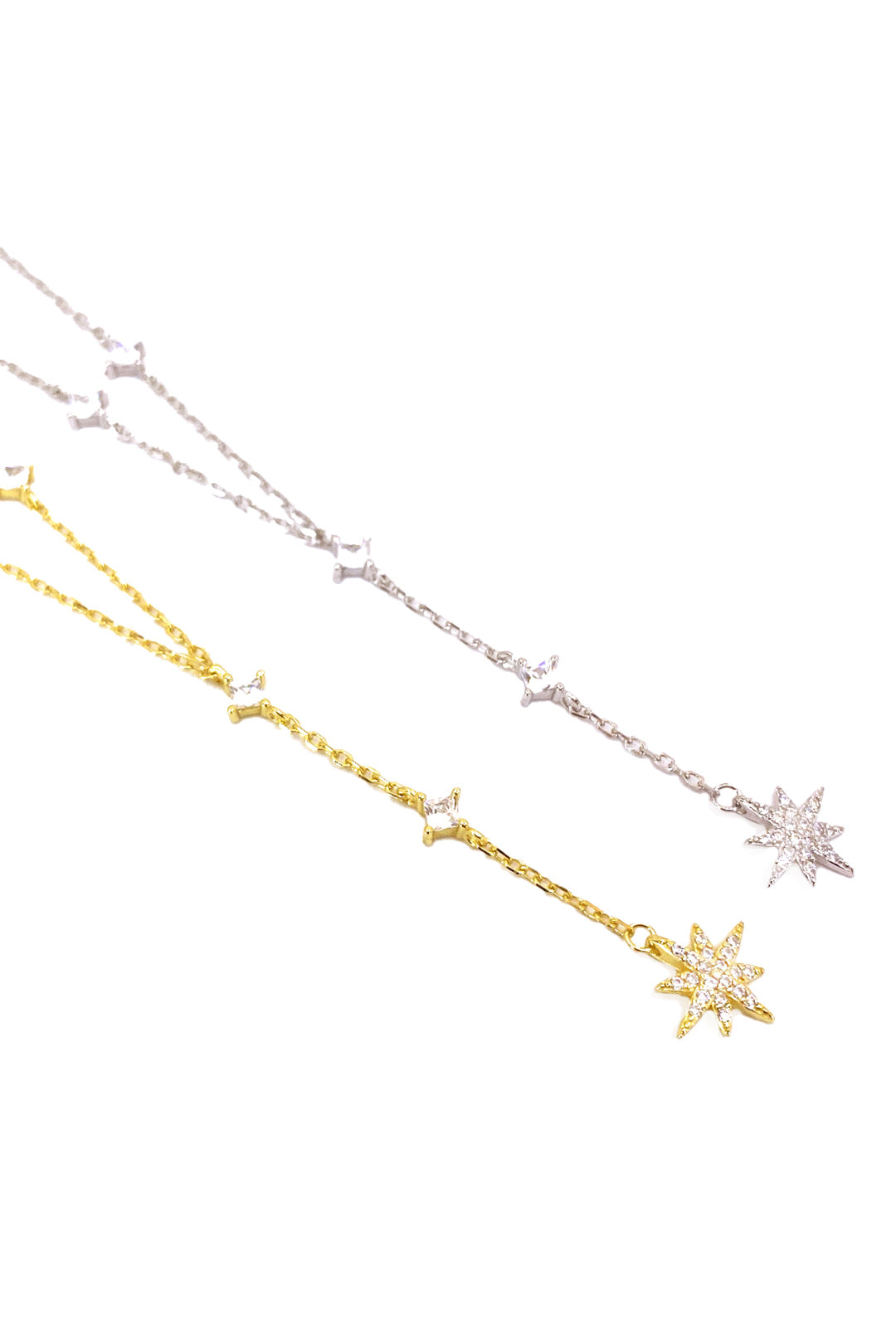 Kutupyıldızı Detay Dört Karo Gümüş Y Kolye