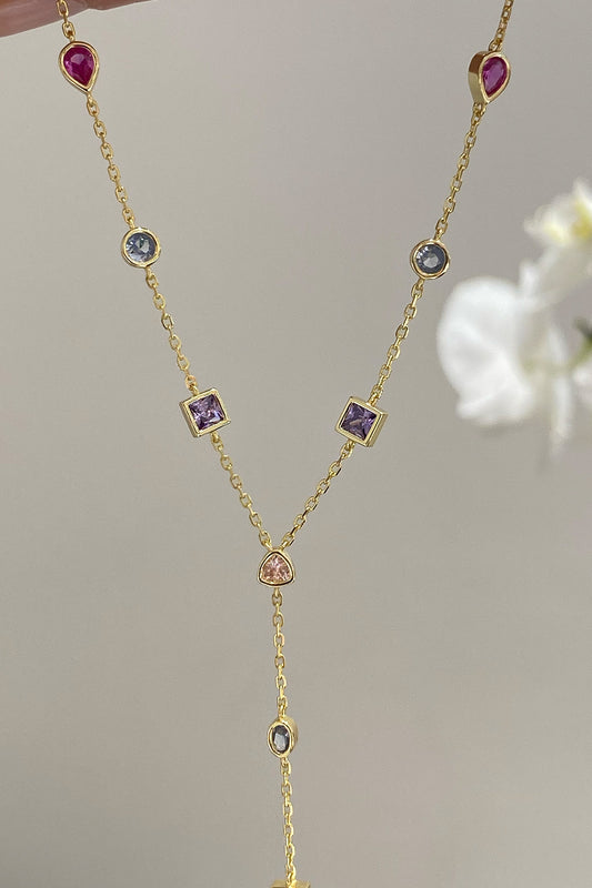 Sıvama Mix ve Renkli Taşlı Gümüş Y Kolye