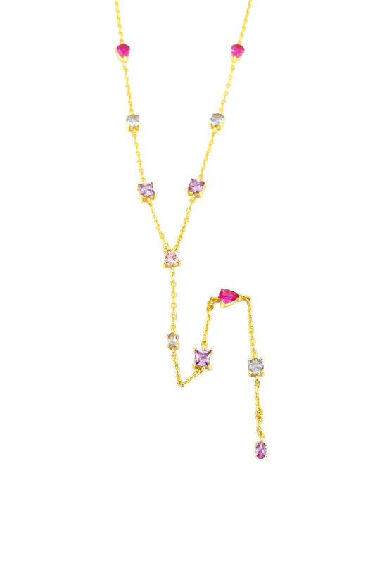 Tırnaklı Mix ve Renkli Taşlı Gümüş Y Kolye