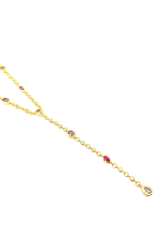 Sıvama Mix ve Renkli Taşlı Suyolu Gümüş Y Kolye