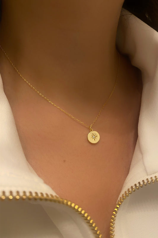 Tektaş Yuvarlak Kutupyıldızı Detay Gümüş Kolye