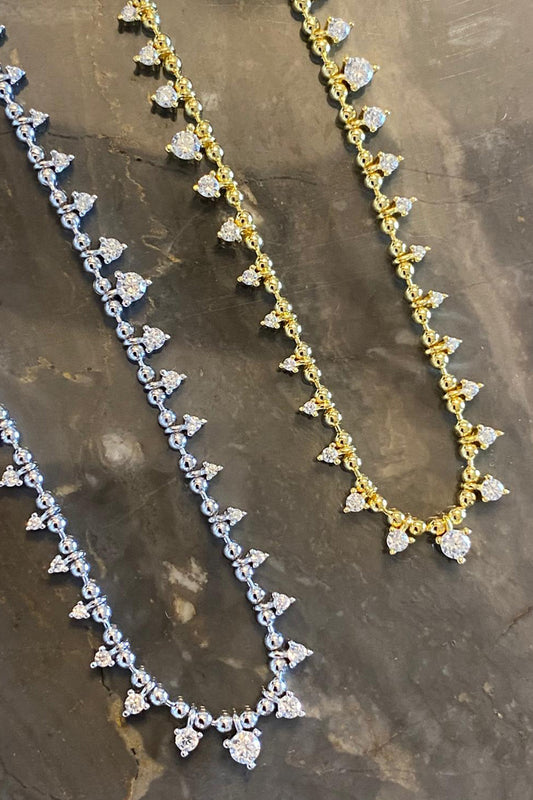 Mini Üç Tırnak Çok Taşlı Sallantılı Top Zincir Gümüş Kolye